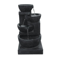 Side view of blue solar-powered bird bath fountain with water fountain tiers