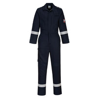 Back view of orange Bizflame Plus coverall showing elastic panels for enhanced movement and airflow.