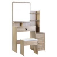 Artiss dressing table with large mirror, white tabletop, and cushioned stool in modern bedroom setting.