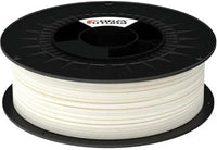 Close-up of large spool of frosty white PLA 3D printer filament