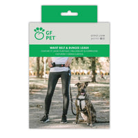 Leash attached to waist belt showcasing swivel hook and compact pouch for dog accessories