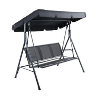 Black 3-seater outdoor swing chair with water-resistant canopy on metal frame