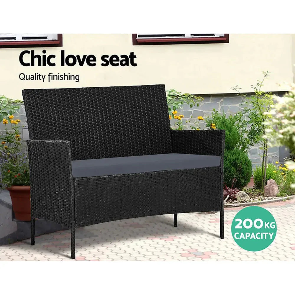 Weather-resistant black protective cover for Gardeon patio wicker sofa and table set.