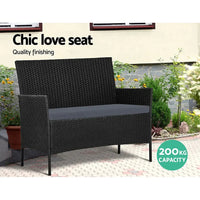 Weather-resistant black protective cover for Gardeon patio wicker sofa and table set.