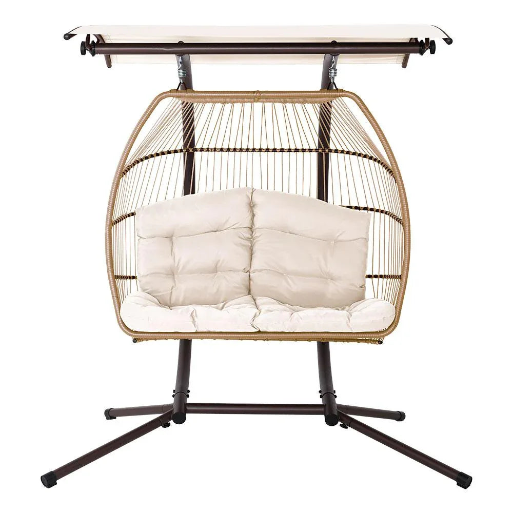 Padded cushioned seat inside the hanging egg chair showing plush fabric and ergonomic design.