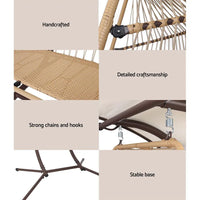 Close view of the hanging egg chair’s steel frame pole and secure hanging mechanism.