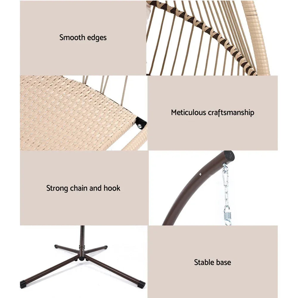 Detailed shot of the sturdy powder-coated steel frame supporting the hanging chair.