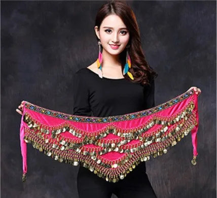 1PC New Style Belly Dance Belt Newest Multi-color Glass Silk Velvet Dancing Belt Scarf Crystal BellyDance Waist Chain Hip Scarf