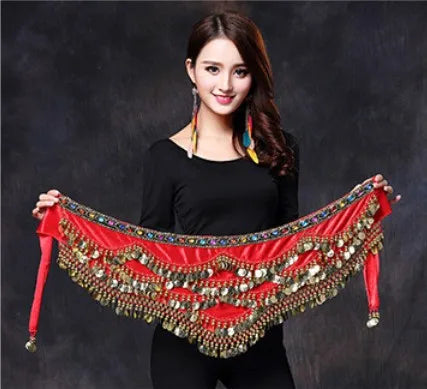 1PC New Style Belly Dance Belt Newest Multi-color Glass Silk Velvet Dancing Belt Scarf Crystal BellyDance Waist Chain Hip Scarf