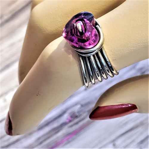 Handmade Wire Wrapped Pink Heart Crystal Six Rings in One Stack