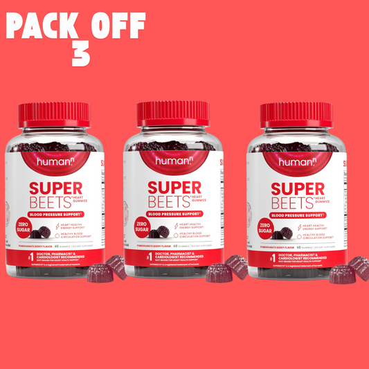 HumanN SuperBeets Heart Gummies 3-Pack – Sugar-Free Beetroot &amp; Grape Seed Extract for Heart Health, Energy &amp; Circulation – Pomegranate Berry Flavor, 60 Gummies Each
