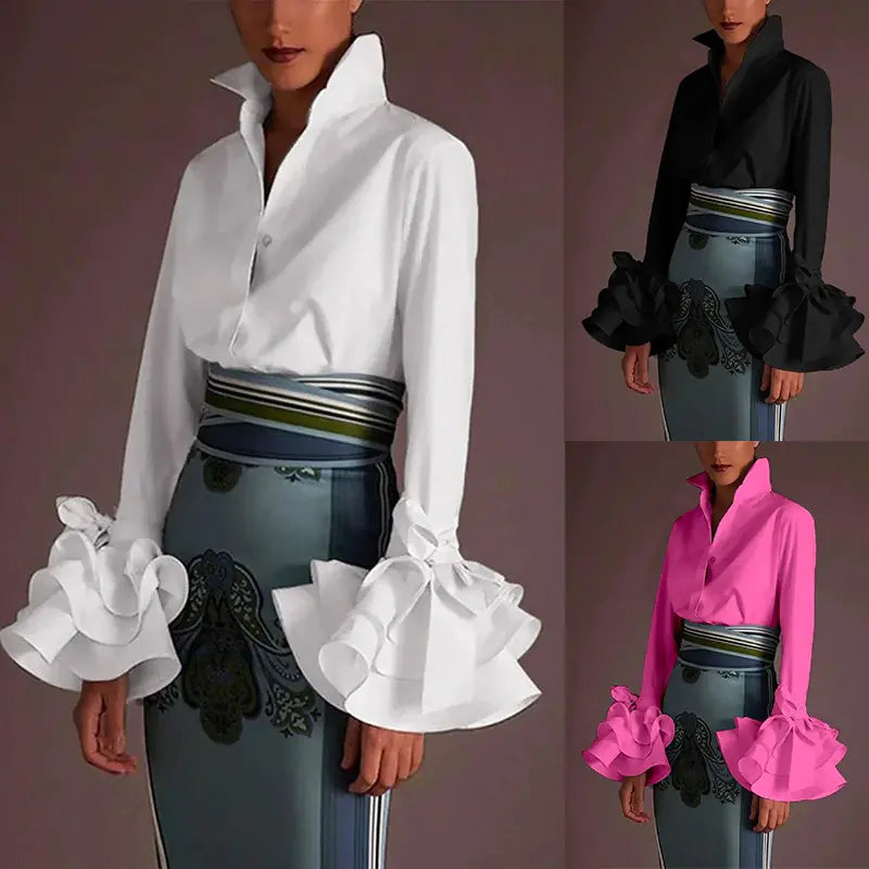 Women's Ruffle Sleeve Slim Shirt