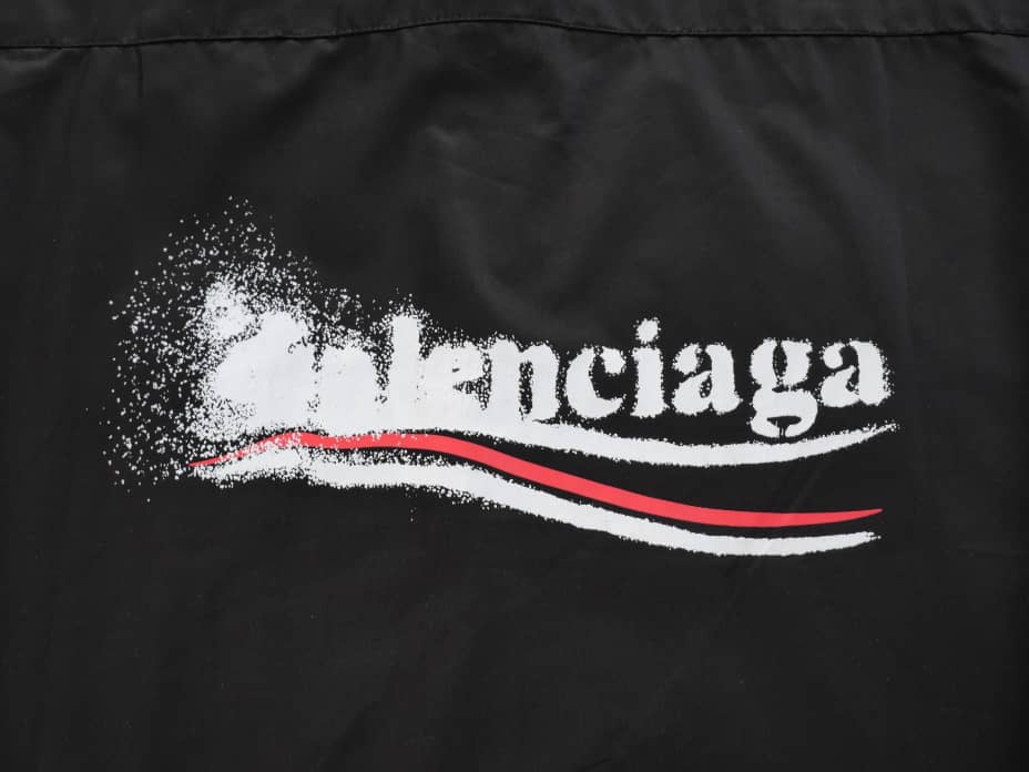 Balenciaga Unisex Distressed Logo Graphic T-Shirt in Black – Luxury Designer Streetwear Tee Made in Portugal, Premium Cotton, Red & White Wave Print, Authentic High-End Fashion Top
