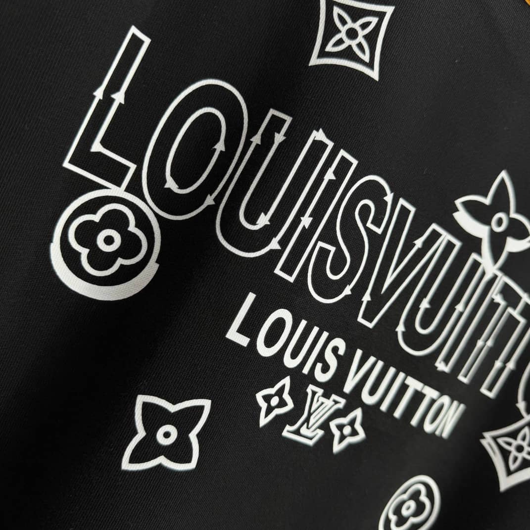 Louis Vuitton Black Monogram Logo Graphic T-Shirt – Luxury Designer Tee Made in Italy, Premium Cotton Crewneck w/ Bold White LV Print