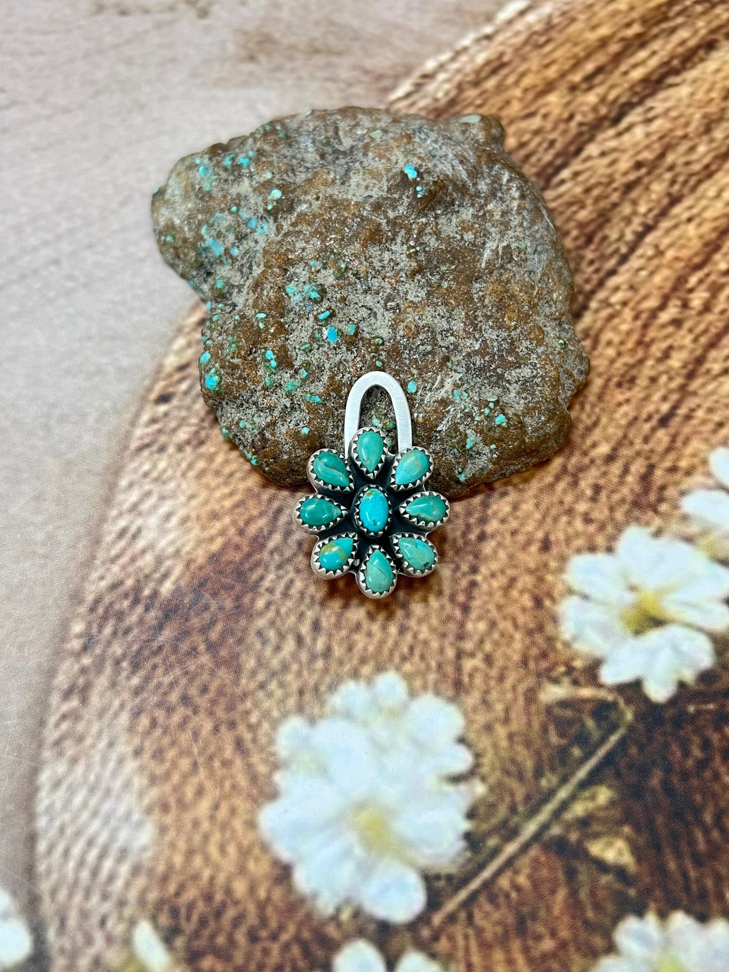 Handmade Sterling Silver Kingman Turquoise Purse Key Clip with Signed Nizhoni