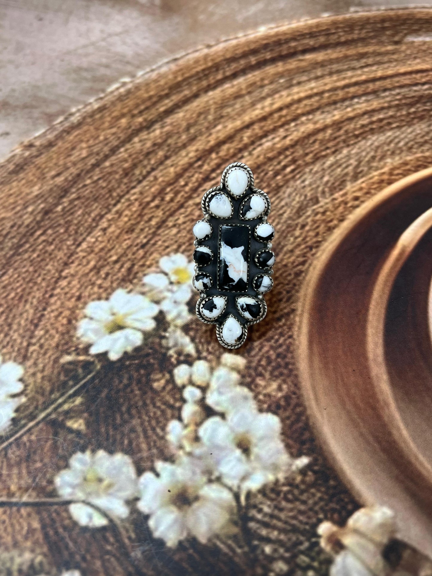 Handmade Sterling Silver White Buffalo Adjustable Rings with Signed Nizhoni (4)