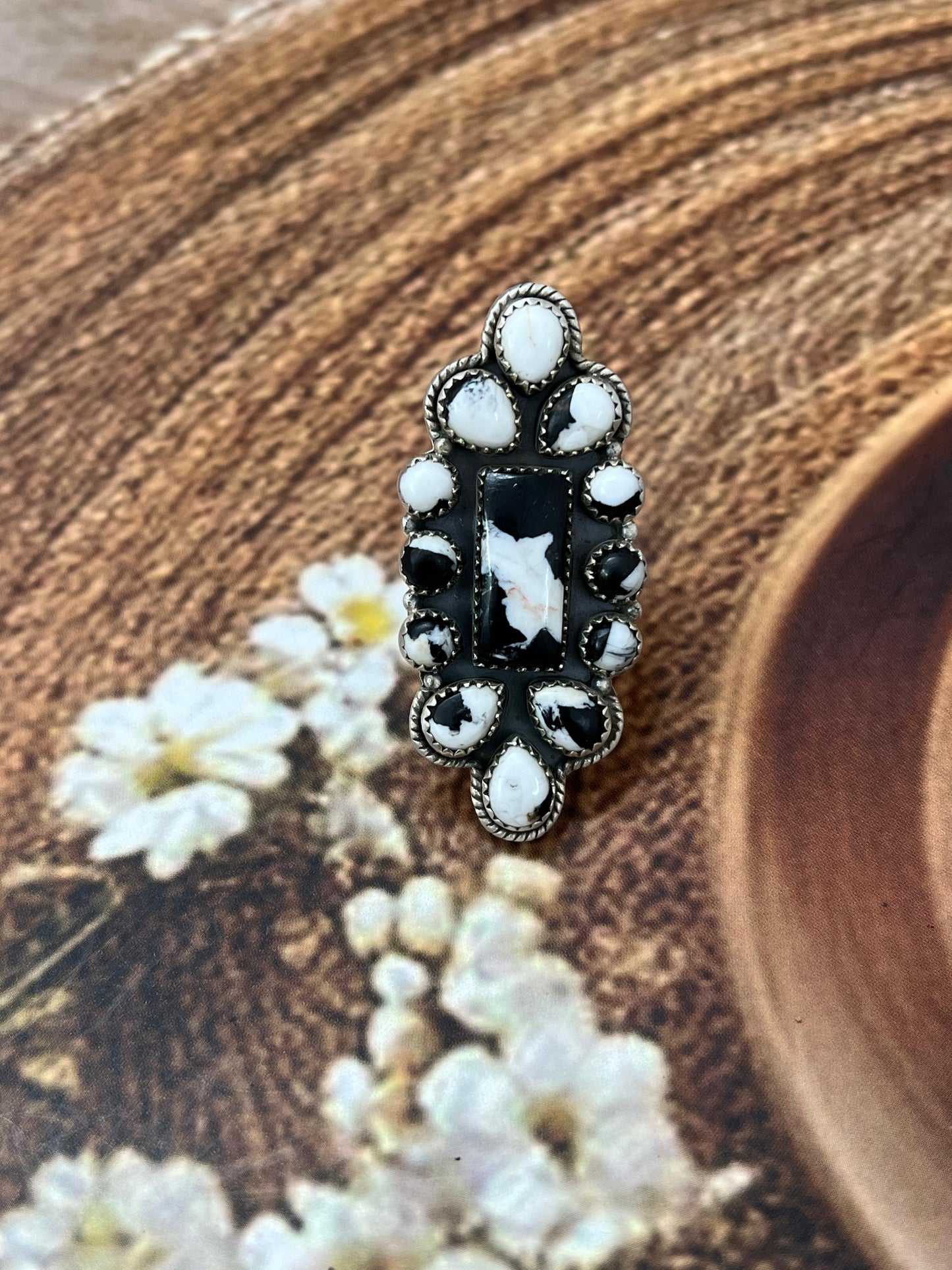 Handmade Sterling Silver White Buffalo Adjustable Rings with Signed Nizhoni (4)