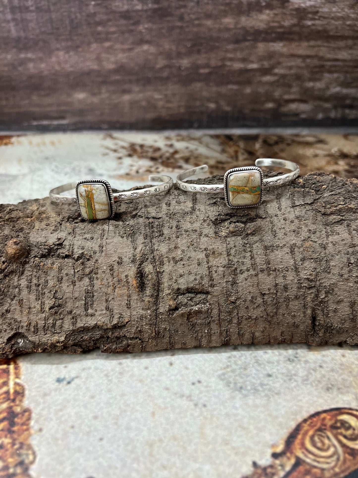 Handmade Sterling Silver Royston Ribbon Turquoise Bracelet with Signed Nizhoni