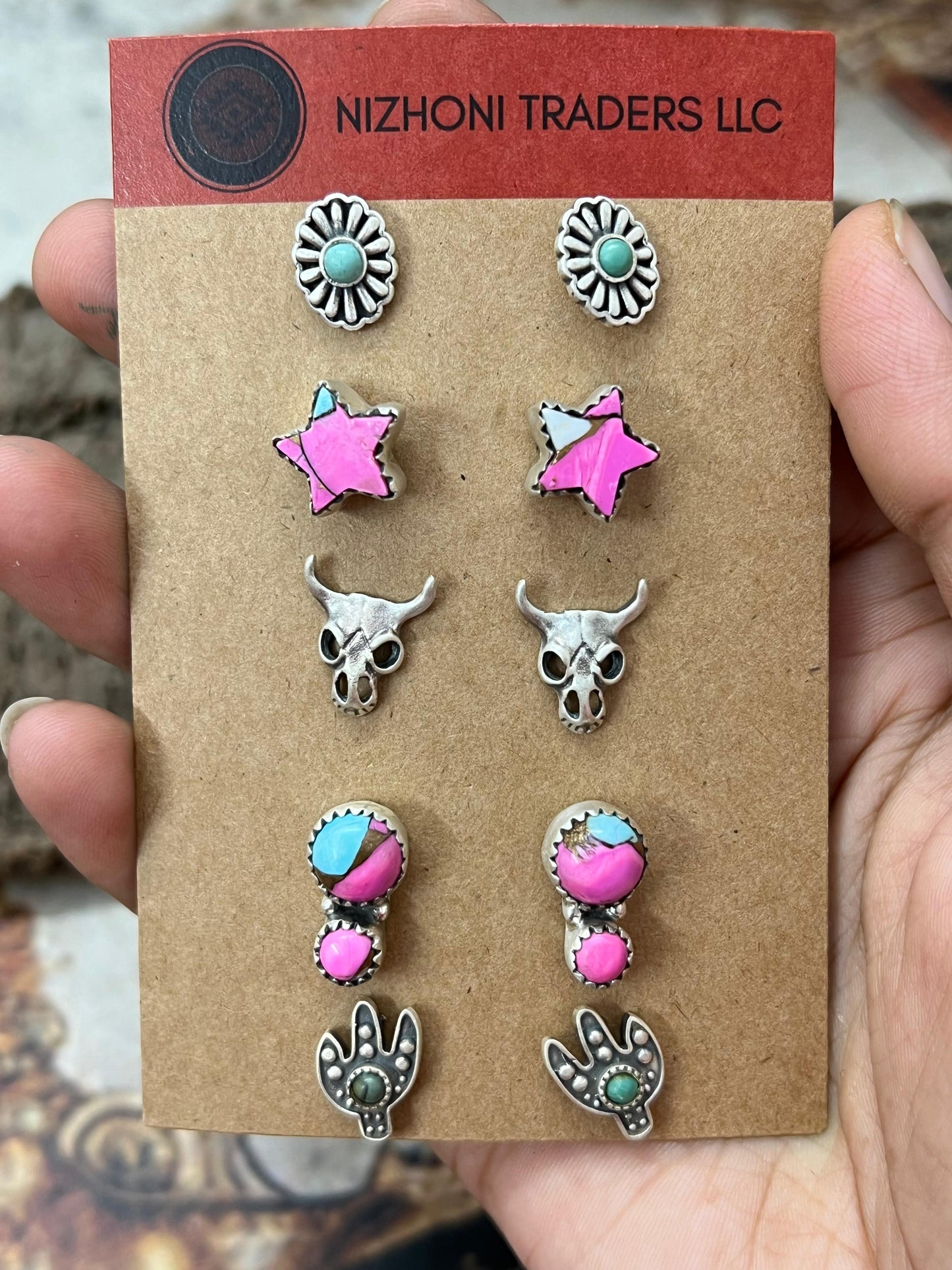 Handmade Sterling Silver Cotton Candy Post (Studs) Earrings Set with Signed Nizhoni
