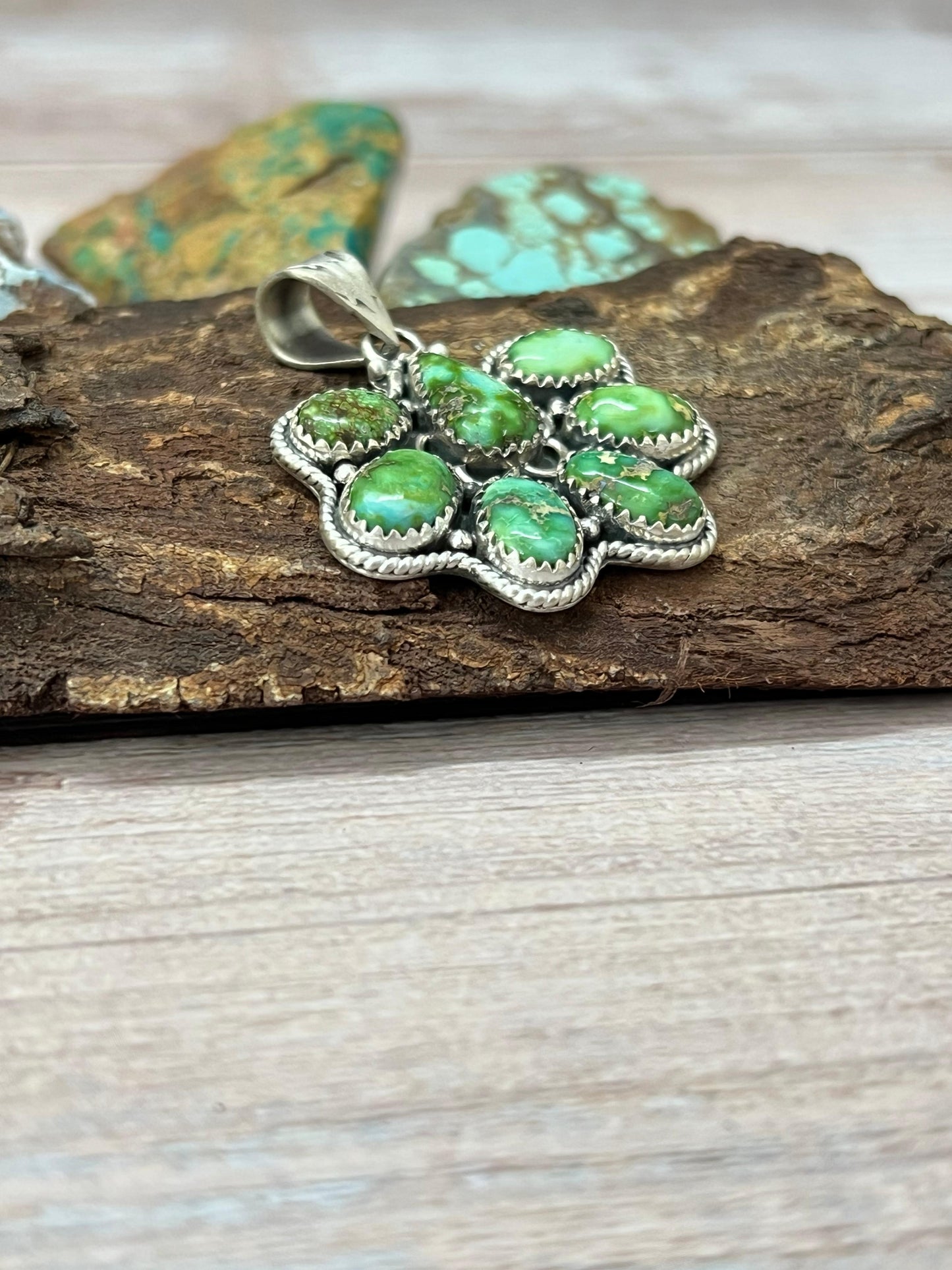 Handmade Sterling Silver Sonoran Mountain Turquoise Pendant with Signed Nizhoni