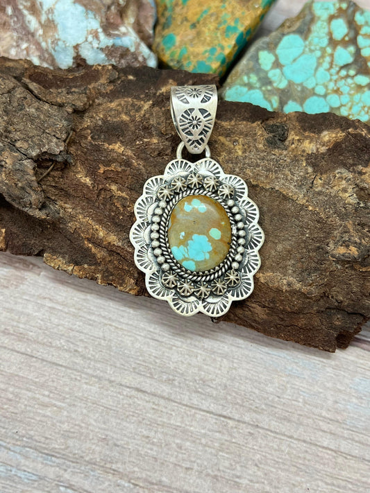 Handmade Sterling Silver Number 8 Turquoise Pendant with Signed Nizhoni