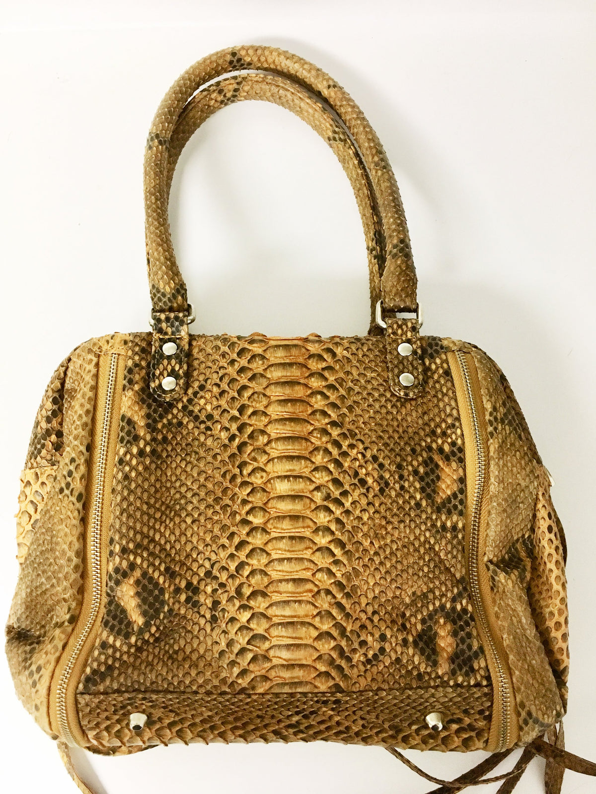 Gold Real Python Satchel with expanding zippers