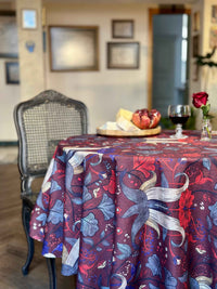 Round Tablecloth, linen-cotton mix, printed | Red drama