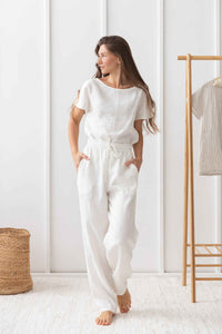 White linen / Natural Linen Pajama set / Linen loungewear / Linen