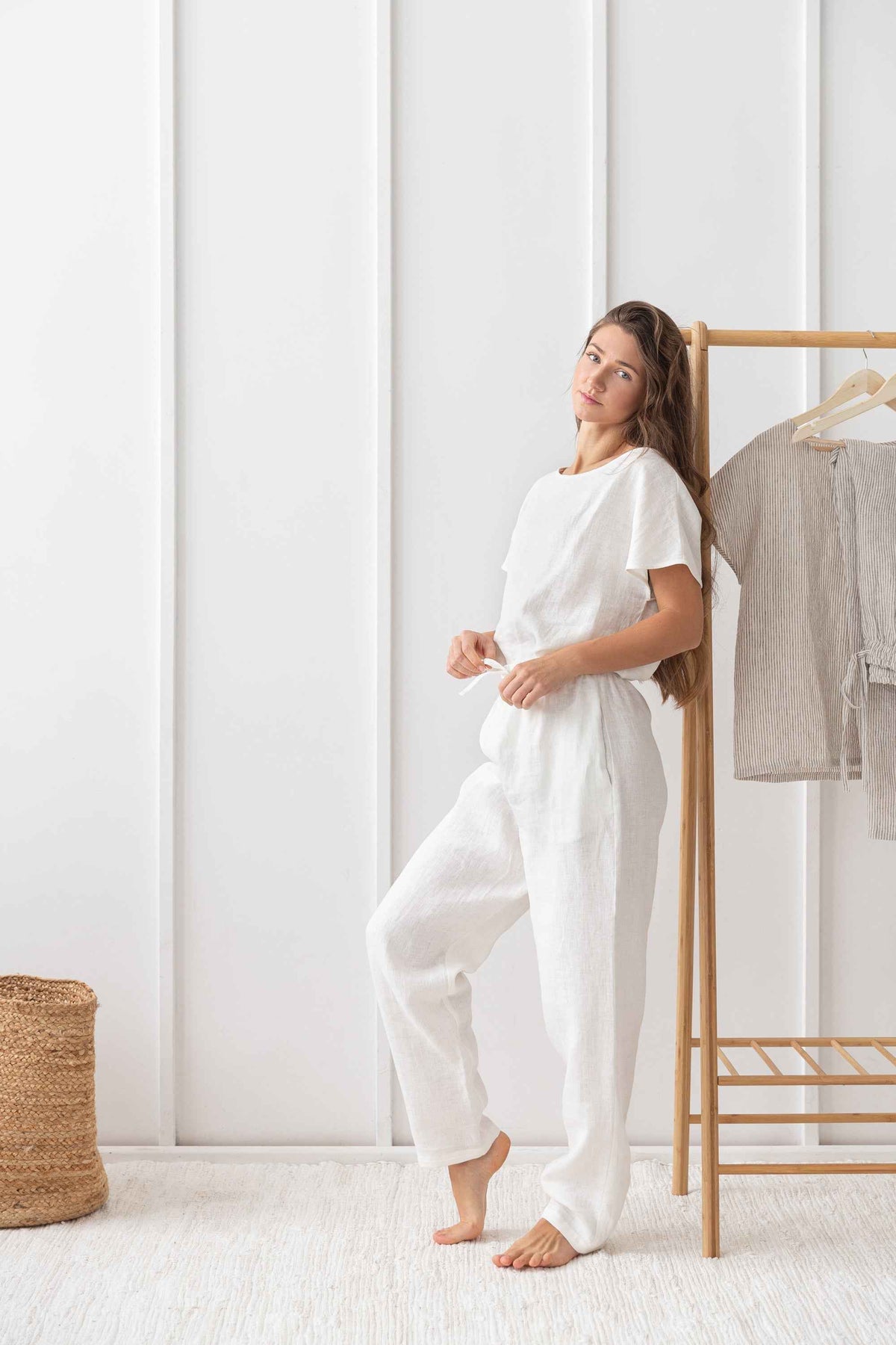 White linen / Natural Linen Pajama set / Linen loungewear / Linen