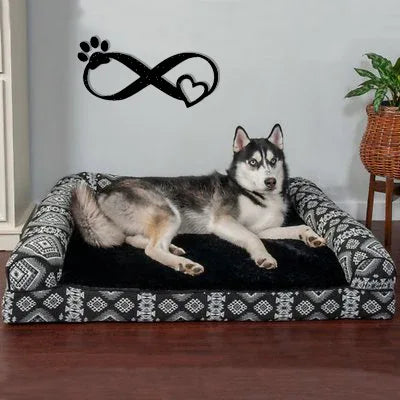 Infinity Paw Heart metal wall art with a pet silhouette and infinity symbol on a dark background.