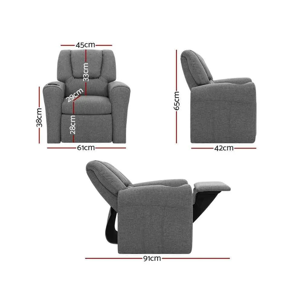 Keezi Kids Recliner Chair Grey Linen Soft Sofa Lounge Couch Children