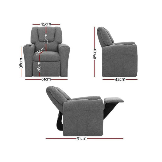 Keezi Kids Recliner Chair Grey Linen Soft Sofa Lounge Couch Children