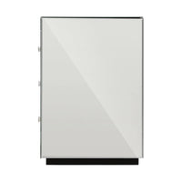 Top view of mirrored bedside table displaying reflective glass surface and crystal handles.