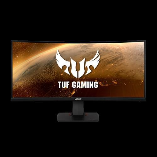 Curved 35-inch ASUS VG35VQ gaming monitor with ultrawide 3440x1440 display and ergonomic stand