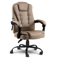 Black PU leather massage office chair with high back and adjustable recline, shown from front angle.