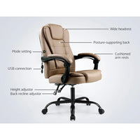 Angle showing padded seat and sturdy base with five caster wheels for mobility.