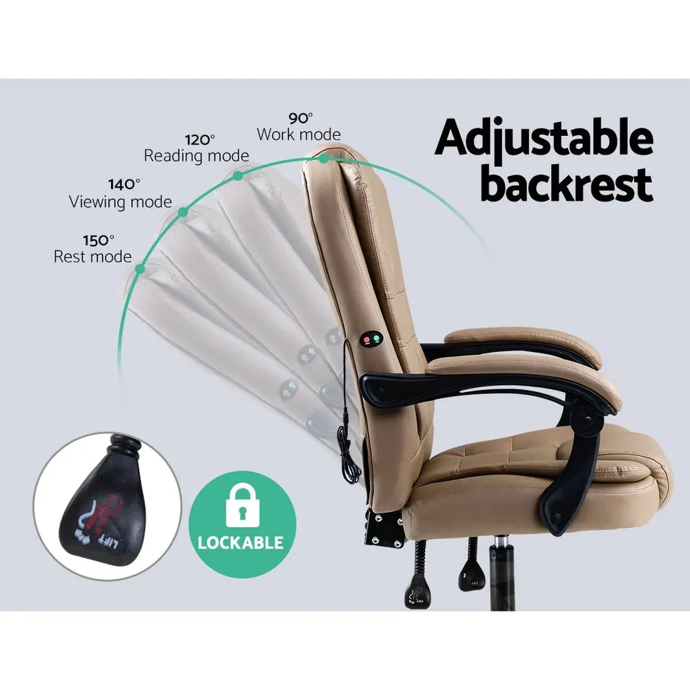 Contoured high-back massage chair angled backward highlighting adjustable recline feature.