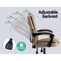 Contoured high-back massage chair angled backward highlighting adjustable recline feature.