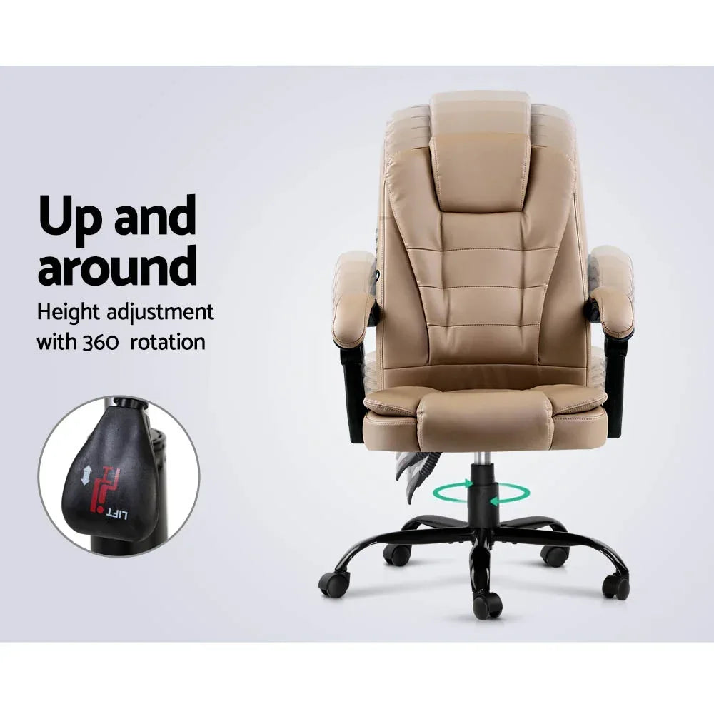 Massage office chair set in modern home office environment with desktop and laptop.