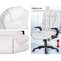 Side view of white massage chair highlighting cushioned seat and adjustable recline mechanism.