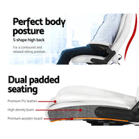 Back view of white massage chair showing segmented upholstery for targeted massage areas.