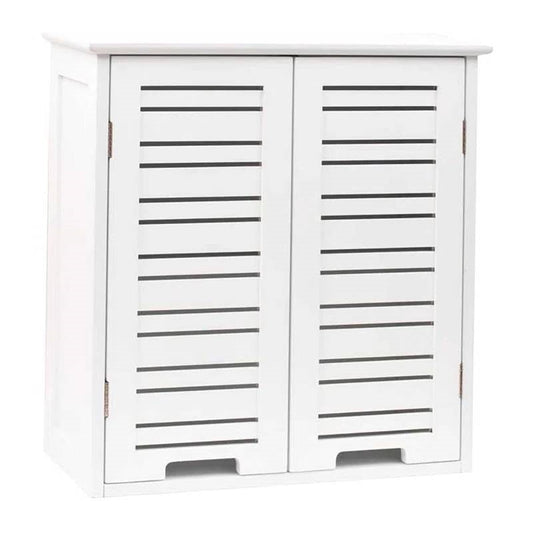 Wall-Mount Bathroom Storage Cabinet with Louver Doors in White Wood Finish