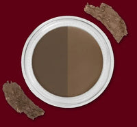 Brown eyebrow gel shade named Magic Dazzle displayed with brush on white background