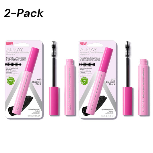2-PACK Almay Volume & Conditioning Mascara, Hydrating All Day Wear, 10 Blackest Black, 0.27 fl oz.