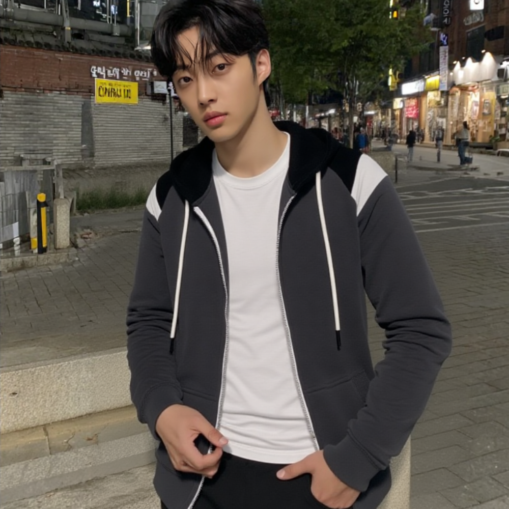 Mens Zipped Up Hoodie with Shoulder Details