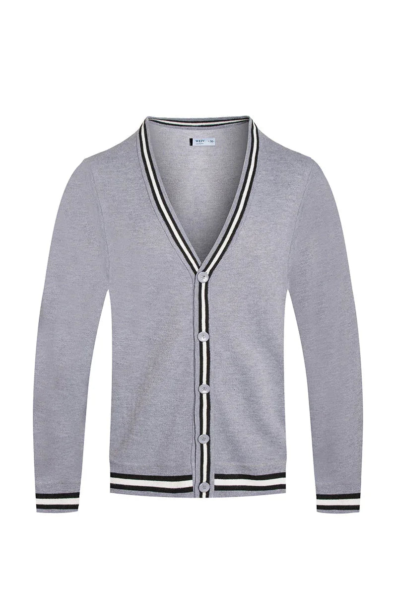 Front view of grey men's Drew Cardigan on a white background.