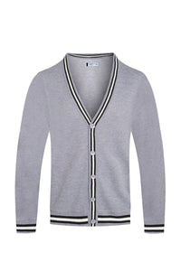 Front view of grey men's Drew Cardigan on a white background.