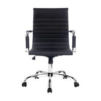 Back view of black gaming office chair showing chrome-finished rack for hanging accessories.