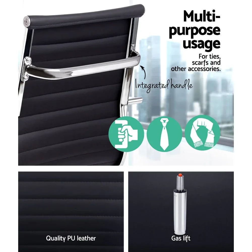 Artiss faux leather office chair with ergonomic backrest and adjustable height lever.