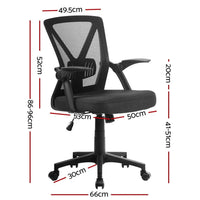 Front angle of ergonomic black mesh office chair featuring adjustable lumbar support and swivel base.